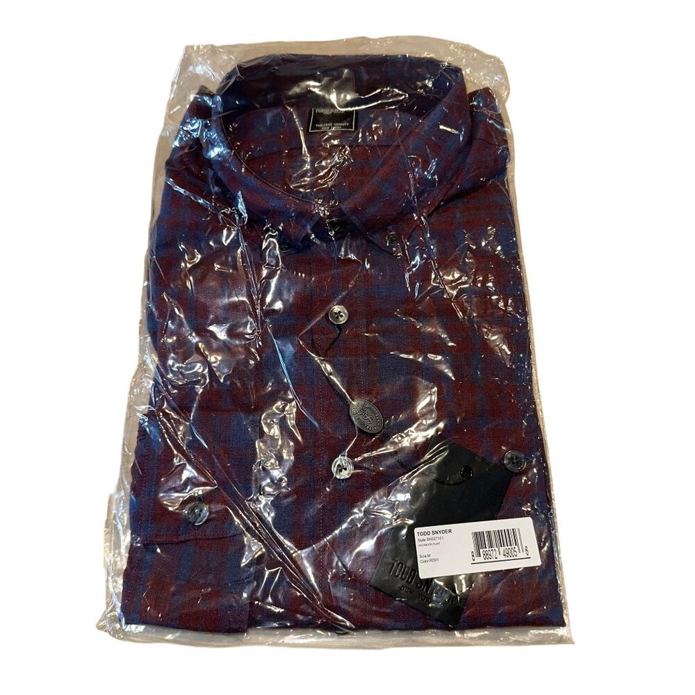NWT Todd Snyner Red Indigo Plaid Button Down Shirt Mens Medium SH027101